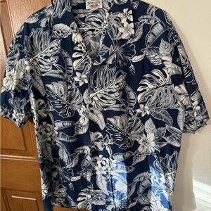Navy and White Floral Monstera Hawaiian Shirt 2XL